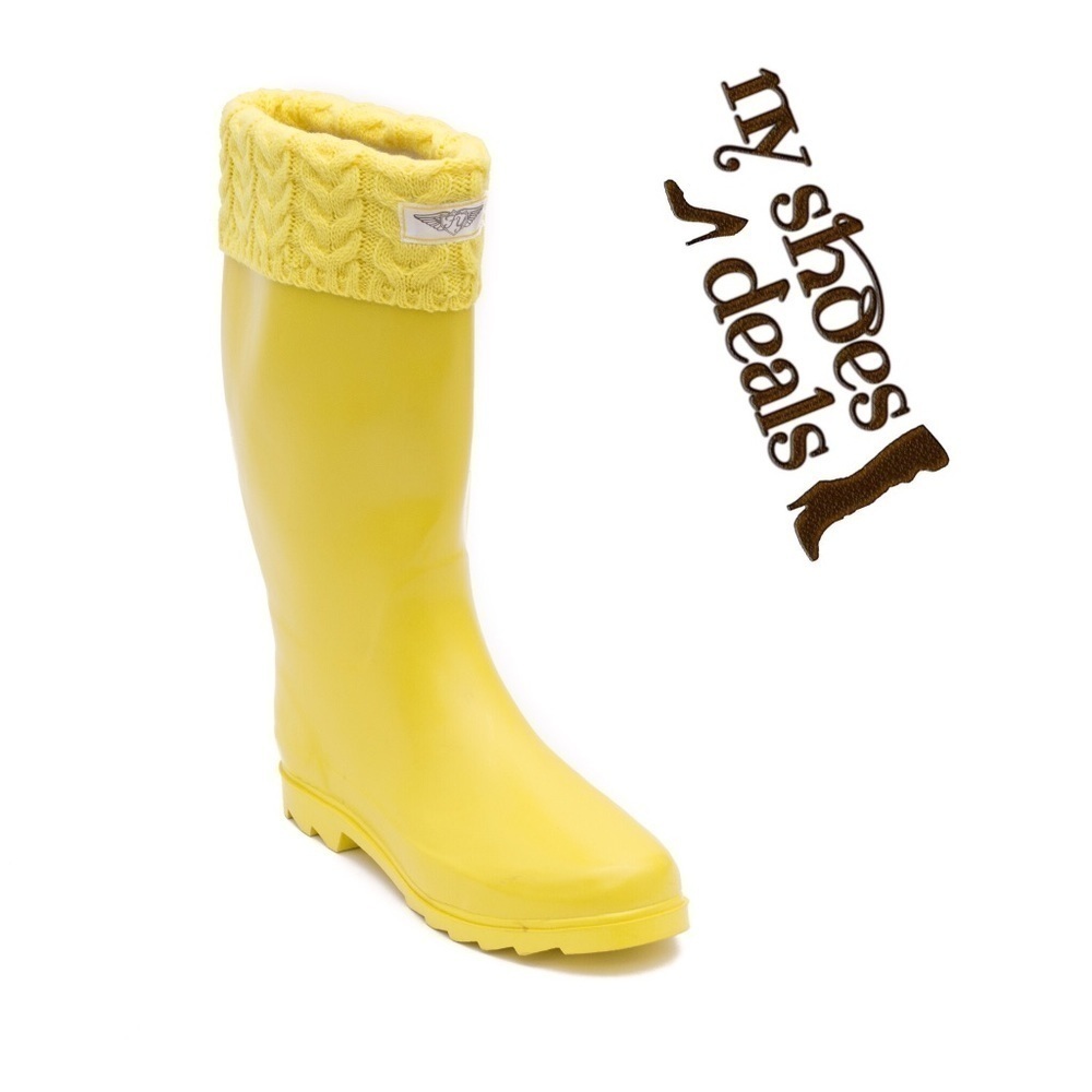 Women Rubber Rainboots, Yellow Sock Cuff, Rubber Garden Rain Boots. Size 11, NEW